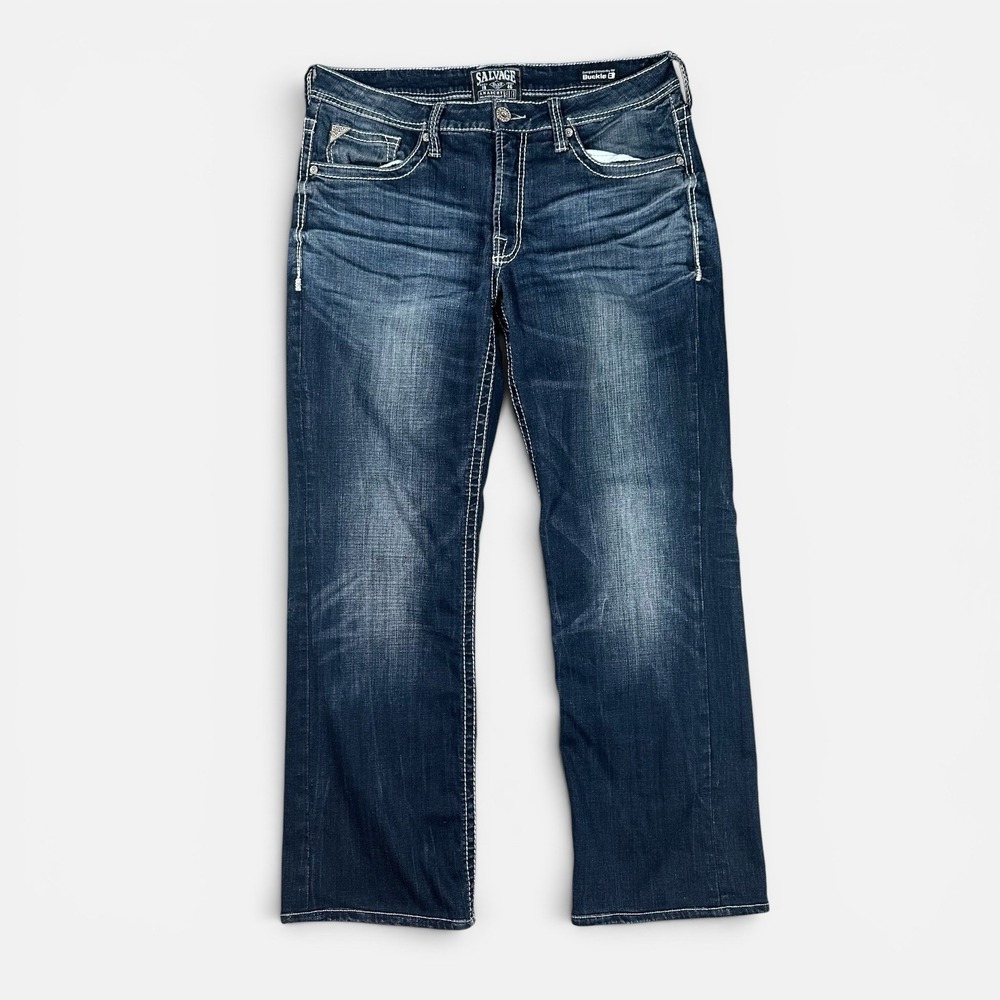 Salvage Buckle Anarchy Relaxed Straight Jeans Mens 36x30 Blue Rocker Y2K Biker